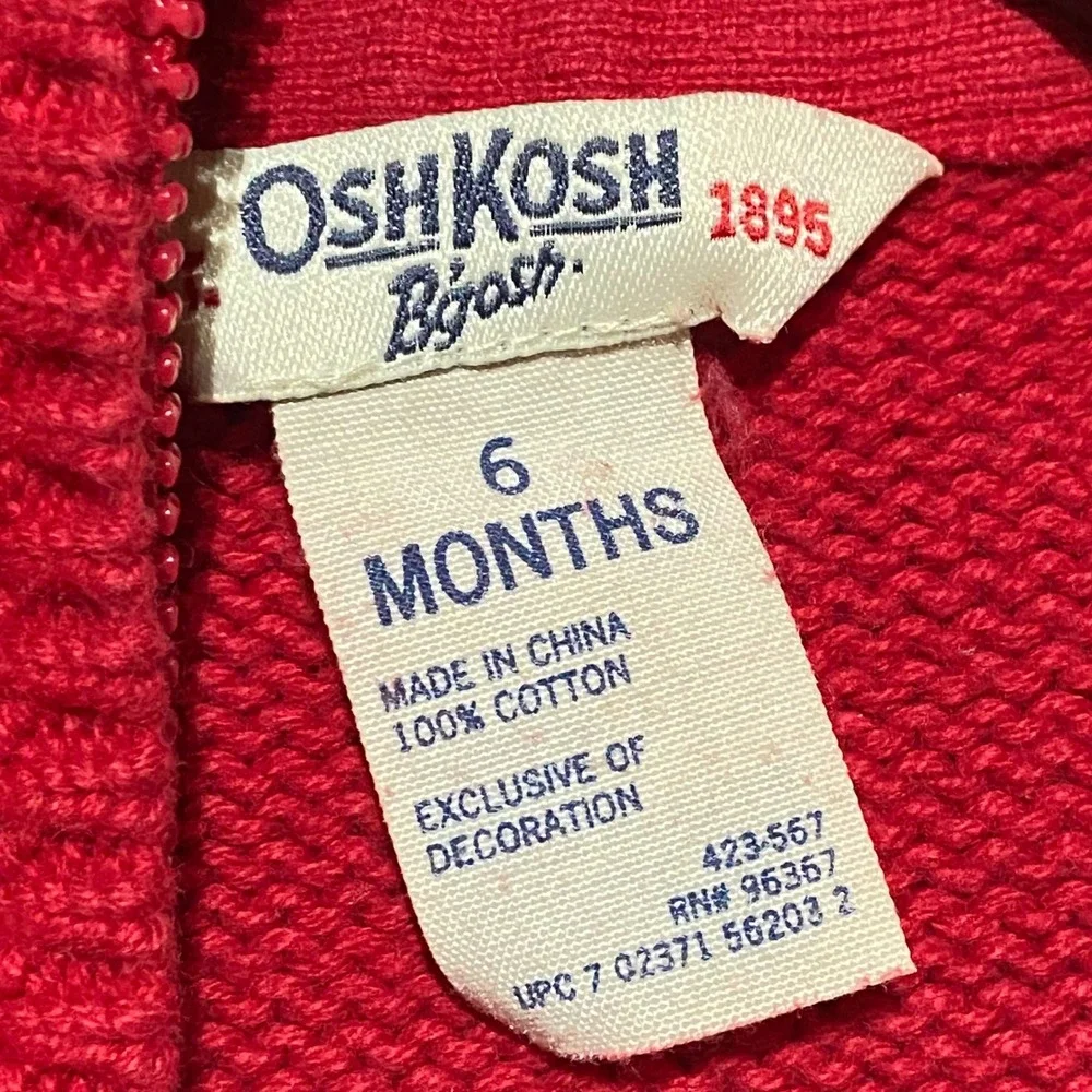 OshKosh B'gosh Baby‎ Red Train Knit Zip Up Cardigan Sweater 6 Months